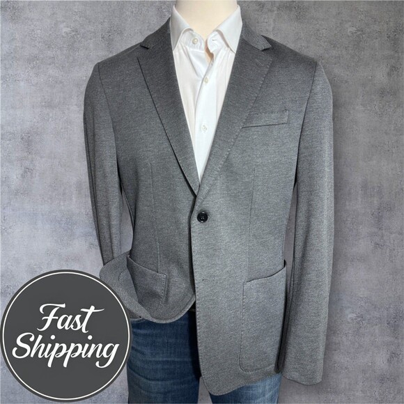 BANANA REPUBLIC Slim fit Mens Blazer 42R Gray Sport Coat 2-Button Jacket Stretch - Picture 1 of 13